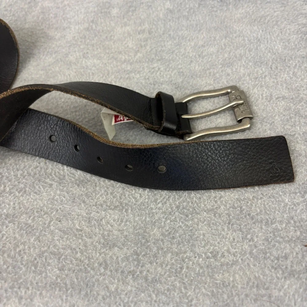 Original Penguin Belt Mens 34 Black Full Grain Cowhide Leather Silver Buckle